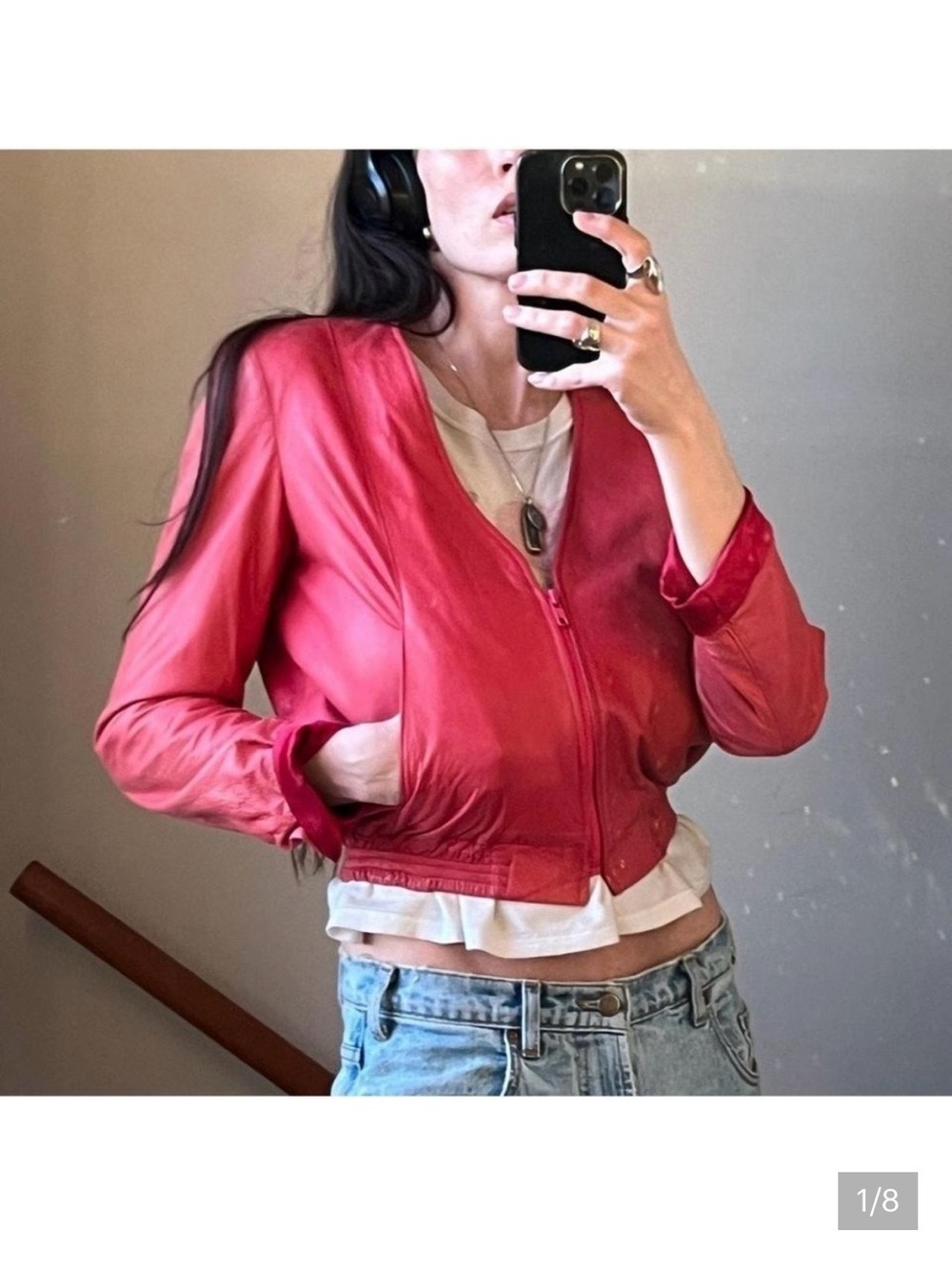 Vintage pink‎ leather jacket biker motorcycle country western cropped maximalist